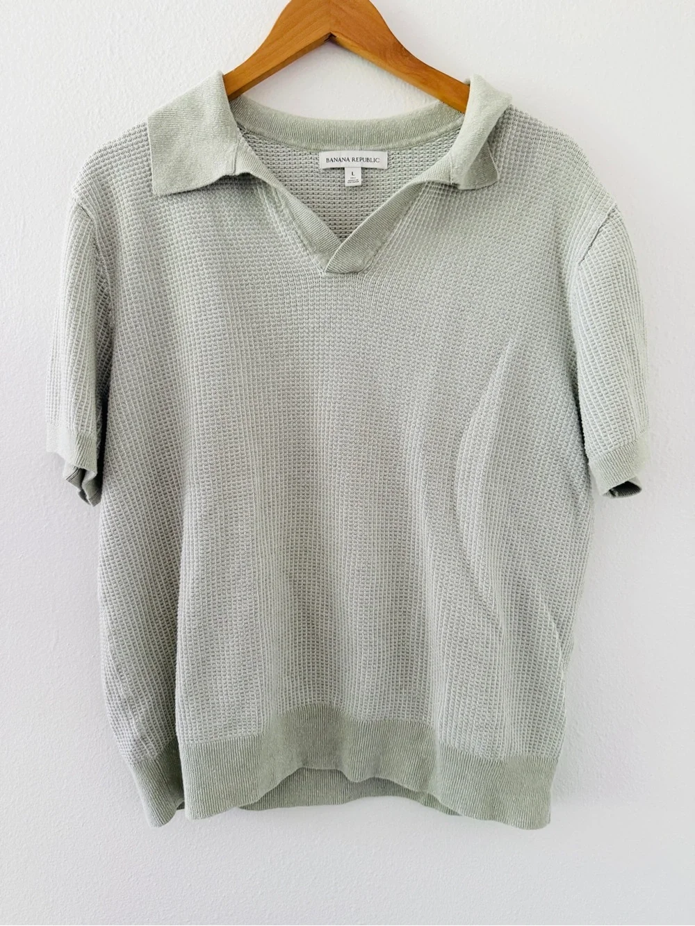 Banana Republic Waffle Knit Green Linen Blend Polo Shirt